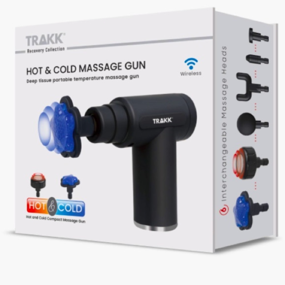TRAKK Compact Hot & Cold Massage Gun- Multiple Modes and Speeds-6 Heads
